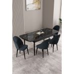 Milas Siyah Mermer Desen 80X132 Mdf Açılabilir Yemek Masası Takımı 4 Adet Sandalye - Antrasit