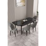 Milas Siyah Mermer Desen 80X132 Mdf Açılabilir Yemek Masası Takımı 4 Adet Sandalye - Gri