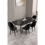 Milas Siyah Mermer Desen 80X132 Mdf Açılabilir Yemek Masası Takımı 4 Adet Sandalye
