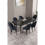 Milas Siyah Mermer Desen 80X132 Mdf Açılabilir Yemek Masası Takımı 6 Adet Sandalye - Antrasit