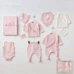Milays Pretty Girl Kız Bebek Dantelli 10 Lu Hastane Çıkış Seti Pembe Organik Pamuk 0-3 Ay - 0 - 3 Ay