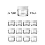 Milea 12 Adet Beyaz Kapaklı Parlak Beyaz Cam Lip Sleeping Krem Kozmetik El Bakım Seyahat Kavanozu 50 ML