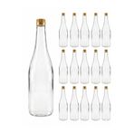 Milea 15 Adet Sızdırmaz Metal Gold Kapaklı Şeffaf Cam Süt Ayran Limonata Meşrubat Şişesi 1000 Ml
