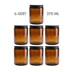 Milea 6 Adet Metal Siyah Kapaklı Amber Cam Mumluk Krem Oda Kokusu Kavanozu 270 ML