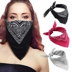 MILEILUOYUE Bandanalar şal desenli baskı pamuk yenilik bandana eşarp, Siyah Beyaz Pembe, 21in*21in