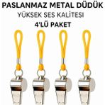 Milena Life Kaliteli Sarı Ipli Paslanmaz Metal Deprem Düdüğü, Hakem, Can Kurtaran Düdük - 4 Adet