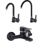 Milenay Vienna Black Chrome Batarya Seti, Banyo - Lavabo - Eviye Bataryası, Dekoratif Batarya Seti