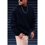 Millionaire Erkek Lacivert Basic 0 Sıfır Yaka Baskısız Düz Oversize Salaş Bol Kesim Polar Sweatshirt