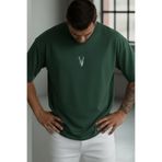 Millionaire Erkek Nefti Yeşil Geyik Baskılı Oversize Fit Bol Geniş Kalıp Salaş Kesim T-shirt