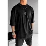 Millionaire Erkek Oversize Fit Siyah Geyik Baskılı T-Shirt Truvakar Kol Günlük Tarz Pamuklu Malzeme - XL