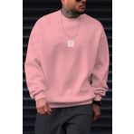Millionaire Erkek Pembe Free Life Baskılı Kalın Soft 3 İplik içi Şardonlu 0 Sıfır Yaka Oversize Salaş Sweatshirt