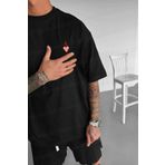 Millionaire Erkek Siyah Kupa As Kuru Kafa Oversize Fit Bol Geniş Kalıp Salaş Kesim T-shirt