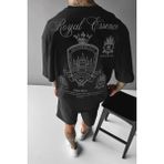 Millionaire Erkek Siyah Oversize Fit Salaş Kesim T-Shirt Truvakar Kol Günlük Stil Pamuklu Kumaş