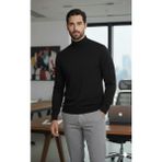 Millionaire Erkek Siyah Yarım Balıkçı Yaka Standart Normal Kesim Regular Fit Yün Akrilik Karışımlı Triko Kazak - XL