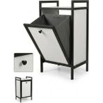 Milonsa Metal Ahşap Banyo Düzenleyici Çamaşır Sepeti - Kirli Sepeti Ahşap Banyo Dolabı - Banyo Rafı - 70x40x31,5 - Siyah - Beyaz