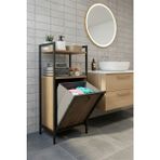 Milonsa Metal Ahşap Banyo Düzenleyici Çamaşır Sepeti - Kirli Sepeti Ahşap Banyo Dolabı - Banyo Rafı - 97x40x31,5 - Siyah - Ahşap