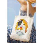 milyardabir Ham Bez Çanta Kedi Sevenler İçin Vintage Kedi Baskılı - Çarpıcı Tasarımı İle Göz Kamaştırıcı (Ham-BC-Kedi-006 / M)