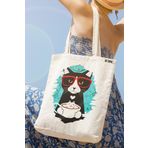 milyardabir Ham Bez Çanta Kedi Sevenler İçin Vintage Kedi Baskılı - Çarpıcı Tasarımı İle Göz Kamaştırıcı (Ham-BC-Kedi-010 / M)