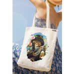 milyardabir Ham Bez Çanta Kedi Sevenler İçin Vintage Kedi Baskılı - Çarpıcı Tasarımı İle Göz Kamaştırıcı (Ham-BC-Kedi-014 / M)