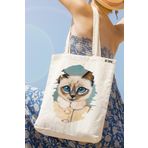 milyardabir Ham Bez Çanta Kedi Sevenler İçin Vintage Kedi Baskılı - Çarpıcı Tasarımı İle Göz Kamaştırıcı (Ham-BC-Kedi-021 / M)
