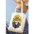 milyardabir Ham Bez Çanta Kedi Sevenler İçin Vintage Kedi Baskılı - Çarpıcı Tasarımı İle Göz Kamaştırıcı (Ham-BC-Kedi-023 / M)