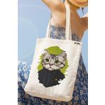 milyardabir Ham Bez Çanta Kedi Sevenler İçin Vintage Kedi Baskılı - Çarpıcı Tasarımı İle Göz Kamaştırıcı (Ham-BC-Kedi-024 / M)