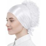 Mim Eşarp ve Şal Fırfırlı Saten Bone - Beyaz - .