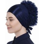 Mim Eşarp ve Şal Fırfırlı Saten Bone - Lacivert - .