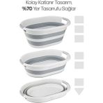 Mim Life 2'li Set Katlanabilir Çamaşır Sepeti Katlanabilir Akordiyon Su Kovası Yeni Nesil Temizlik Seti - 36 x 56 - Beyaz