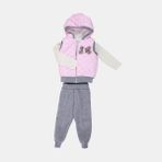 Mimbo Kids 3'lü Ayıcık Broşlu Yelekli Kız Eşofman Takım - 3 Yaş - Açık Pembe