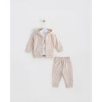 Mimbo Kids Erkek Bebek Için 3'lü Eşofman Takımı - Ceket, Pantolon ve T-Shirt - 6 - 9 Ay - Bej