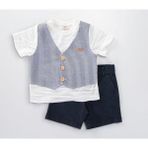 Mimbo Kids Erkek Çocuk Yelek Model Tişört Şort 2 Li Takım - Lacivert - Beyaz - 3 - 4 Yaş
