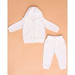 Mimbo Kids Fırfır Detaylı 2'li Kız Bebek Eşofman Takımı - Kapüşonlu Ceket ve Pantolon - 12 - 18 Ay - Beyaz