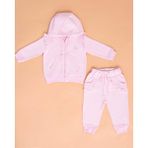 Mimbo Kids Fırfır Detaylı 2'li Kız Bebek Eşofman Takımı - Kapüşonlu Ceket ve Pantolon - 1,5 - 2 Yaş - Açık Pembe