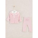 Mimbo Kids Kışlık 3'lü Kız Bebek Takımı - Hırka, Pantolon ve Fırfırlı Bebe Yaka Body - 9 - 12 Ay - Açık Pembe