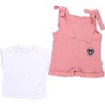 Mimbo Kids Kız Bebek Askılı Tulum ve Tişört 2li Takım - Pembe - 1 Yaş