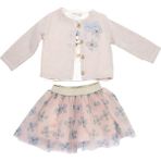 Mimbo Kids Kız Çocuk Baby Rose Baskılı Tütü Etek ve Hırka 3'lü Takım - Açık Vizon - Krem - 1 Yaş