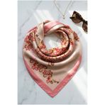 Mimelif Twill Fular Çiçek Desenli Pudra Pembe 50x50 cm Kadın Fular