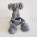 Mimol Bebek Unisex Ponponlu Triko Atkı Bere Takımı, Bebek-Çocuk - Gri - 0 - 3 Yaş