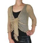 Mimosa Kadın Tığ İşi Parıltılı Lurex Esnek Dantel Balık File Balik Bel Bel Bolero Shrug Açık Hırka (Fawn Gold, 16-28)