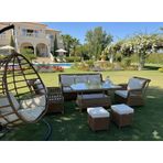 Mimoza Deluxe 7 Parça Rattan Villa Bahçe Takımı - Yemekli Oturma Seti Kahverengi