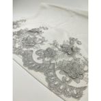 Mimoza Home Beyaz Kadife Gri Güpürlü Çiçek Desenli Havlu - 50 x 90 cm - Beyaz - Gri