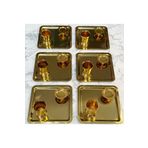 MİMOZA PARK 4 Adet GOLD Lüx Kare Paslanmaz Çelik 21x21cm Kahve Servis Sunum Tepsisi & tabağı