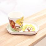 Mimoza Porselen El Boyaması Ev ve Ağaç Desenli Porselen Çay Fincanı Tek Kişilik - 1 Adet - 150 ml