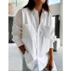 Mimoza Trend Cepleri Taşlı Gömlek - 001-Beyaz - S