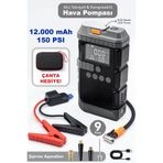 mimtec 12.000mAh Hava Kompresörü - Taşınabilir Akü Takviyeli Şişirme Pompası Çanta ve Fenerli Oto Akü