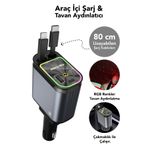 mimtec 66W Akıllı Araç Şarjı LED Aydınlatmalı 4in1 Çift Kablolu 3.4A Araç İçi Çakmaklık Şarj Aleti