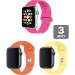 Mimtec Apple Watch 3 4 5 6 7 8 Se 38 40 41MM Kordon Kayış 3 Adet Set Bileklik Klasik Kaliteli Silikon - Çok Renkli