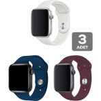 Mimtec Apple Watch 3 4 5 6 7 8 Se 38 40 41MM Kordon Kayış 3 Adet Set Bileklik Klasik Silikon - Beyaz - Lacivert - Bordo