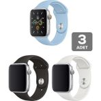 Mimtec Apple Watch 3 4 5 6 7 8 Se 38 40 41MM Kordon Kayış 3 Adet Set Bileklik Klasik Silikon - Mavi - Siyah - Beyaz